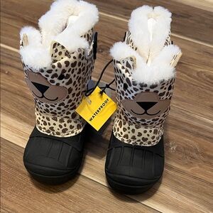Cat & Jack Leopard Print Kids Waterproof Fur Lined Warmer Boots with Black Soles